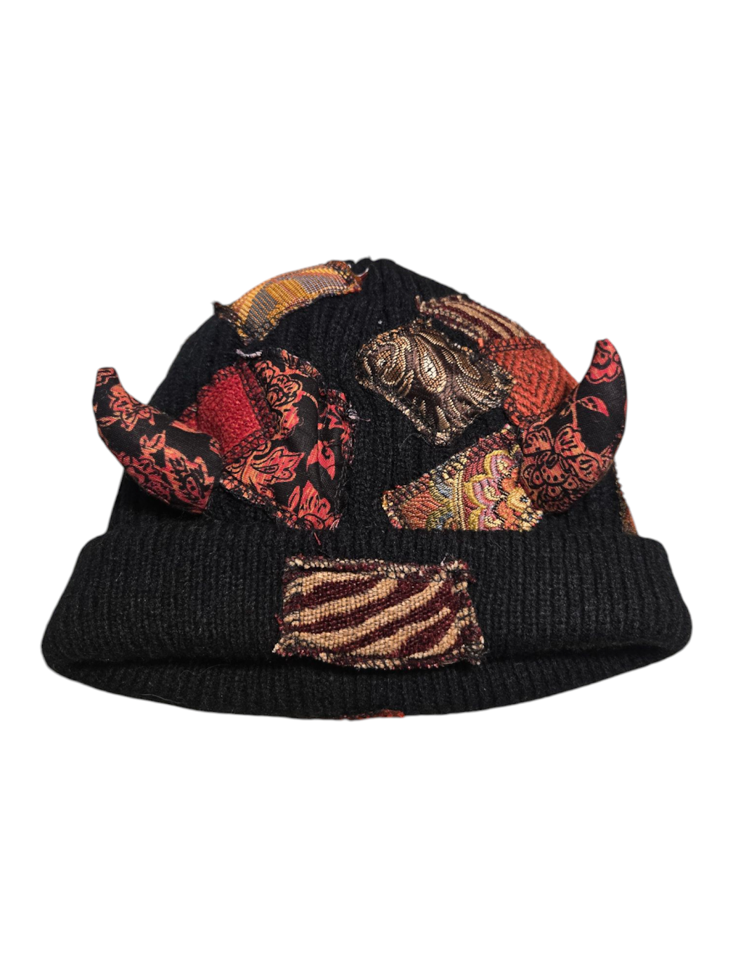 Black Patchy Horn Hat