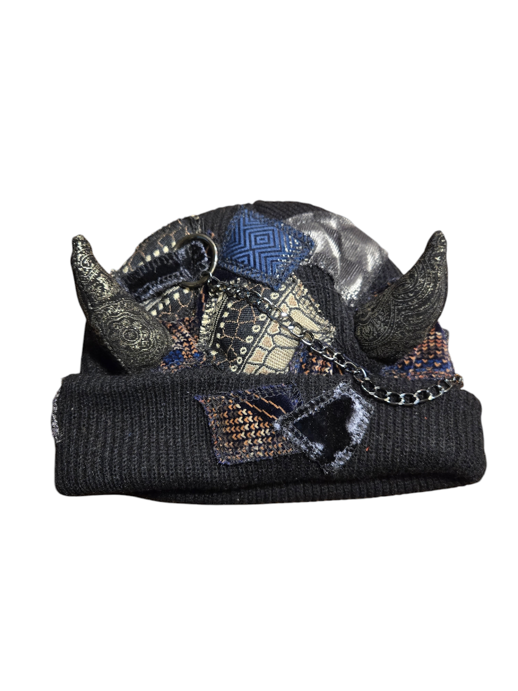 Black Patchy Horn Hat