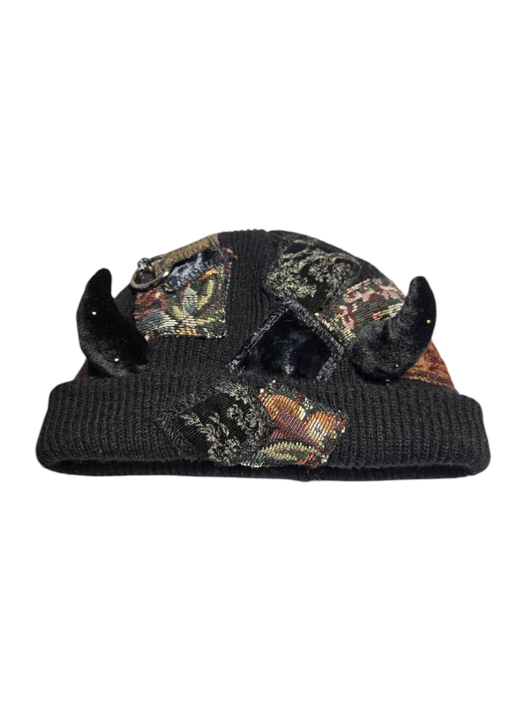 Black Patchy Horn Hat