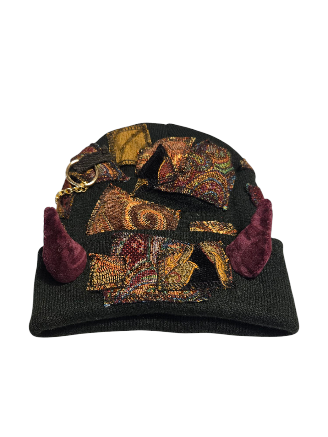 Black Patchy Horn Hat