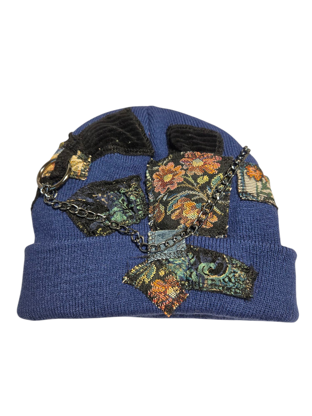 Blue Patchy Horn Hat
