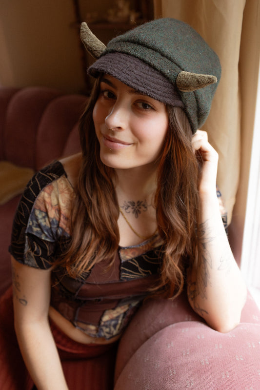 Dark Brown/Green Horn Hat